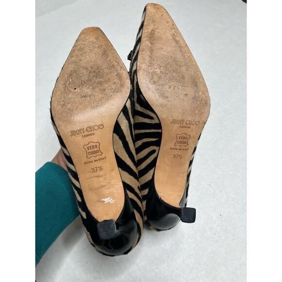 Jimmy Choo London Designer Zebra Fur Print Bow Detail Pointed Toe Kitten Heels - Picture 8 of 8